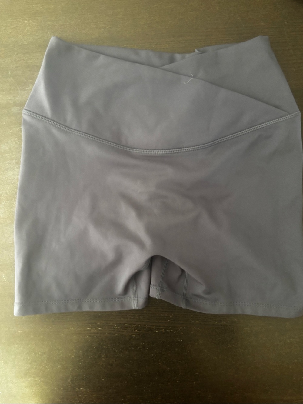 CSB High-Rise Bike Shorts in Gray with Crossover Waistband and Scrunch back